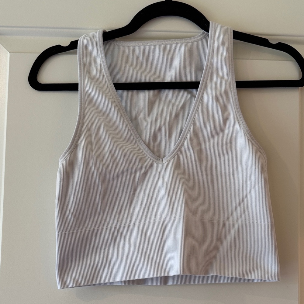 White Ribbed V-Neck Crop Top